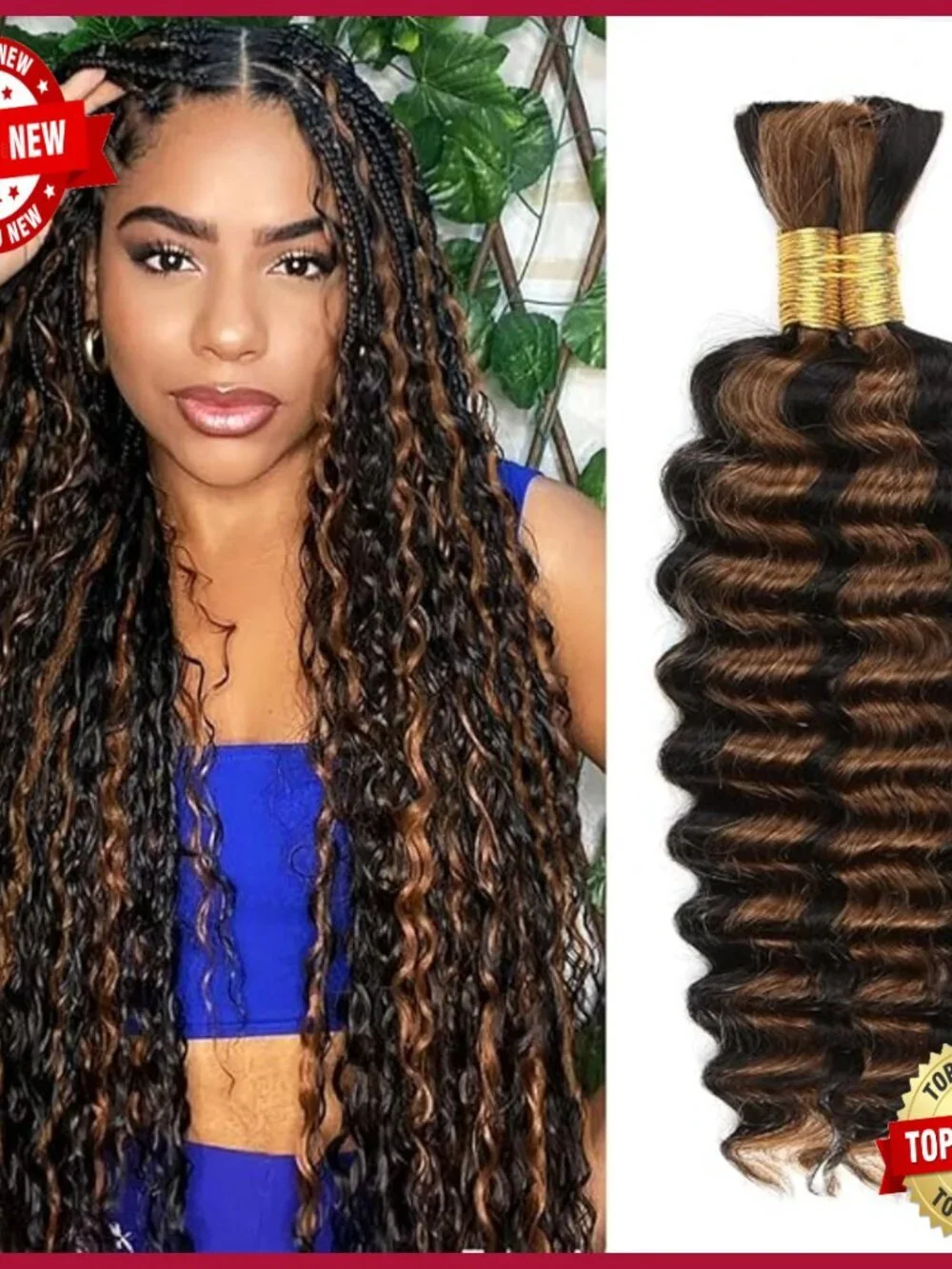 22 Inch Deep Wave Human Hair Extensions for Boho Braids 100g Bundle